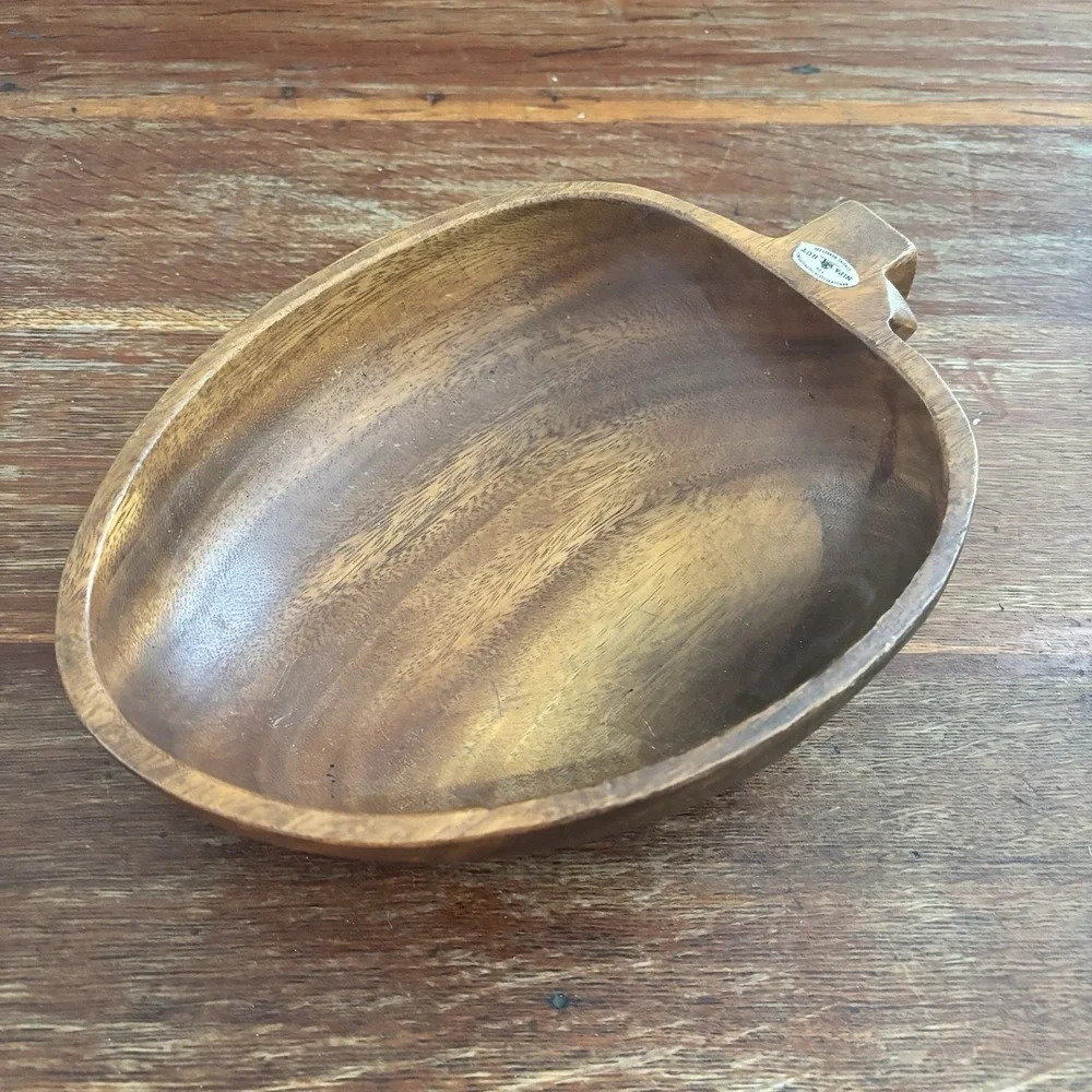 Vintage Hand Carved Nipa Hut Monkey Pod Wood Acorn Shape Bowl Dish Philippines